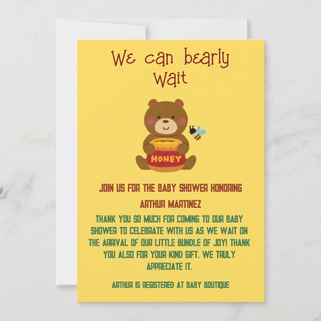 Invitación Cute Bear Theme Boy Baby Shower (Anverso)