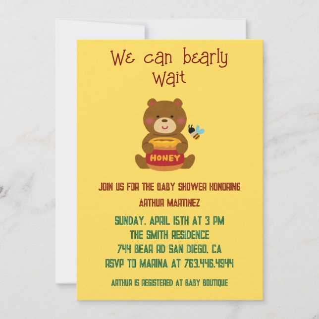 Invitación Cute Bear Theme Boy Baby Shower (Anverso)