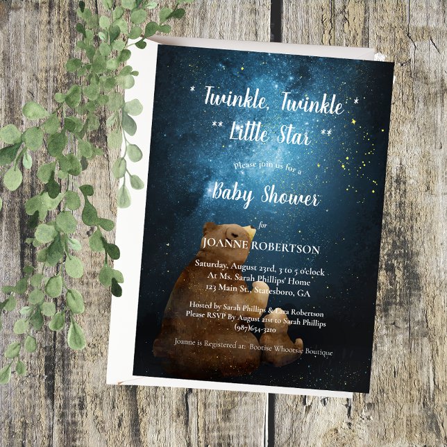 Invitación Cute Bear Twinkle Twinkle Little Star Baby Shower (Subido por el creador)