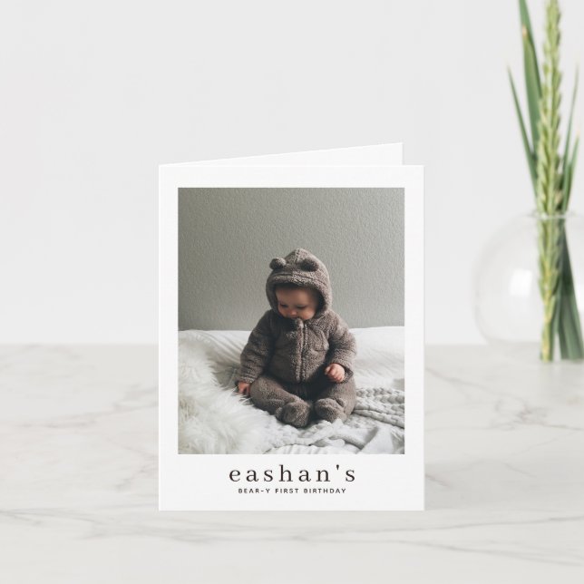 Invitación Cute Bear-y First Birthday Photo Folded (Anverso)