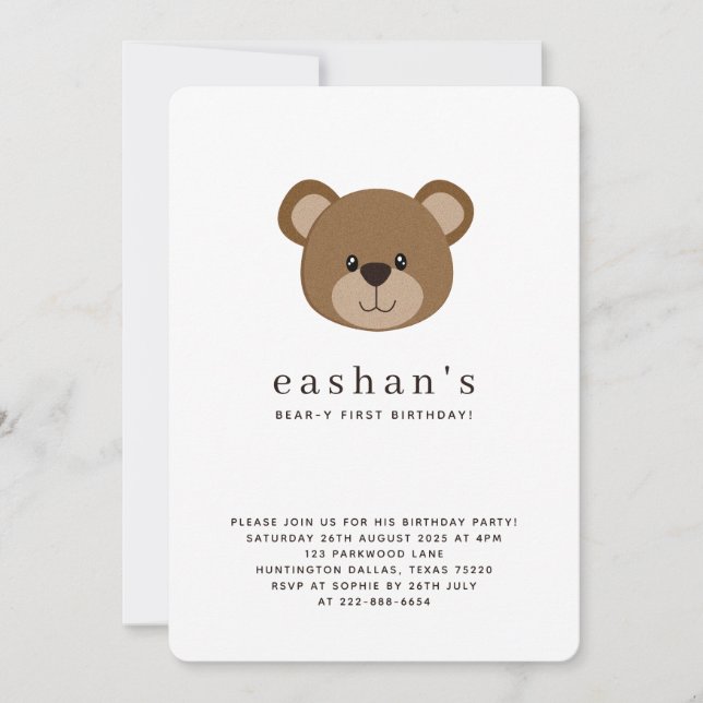 Invitación Cute Bear-y First Birthday Photo Rounded (Anverso)