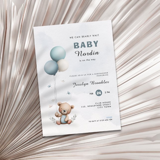 Invitación Cute bearly can wait baby shower invitation (Bear themed baby shower invitation)