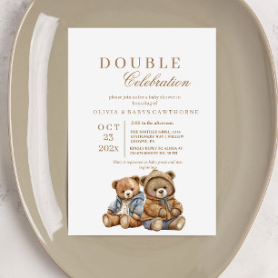 Invitación Cute Bears Doble Baby Shower