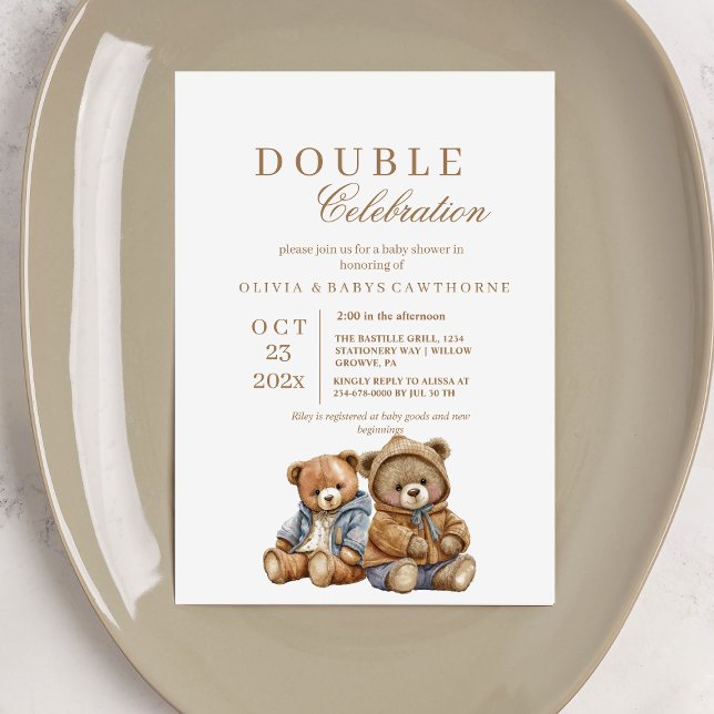 Invitación Cute Bears Doble Baby Shower (Subido por el creador)