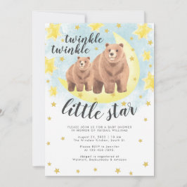 Invitación Cute Bears Gold Twinkle Little Star Baby Shower