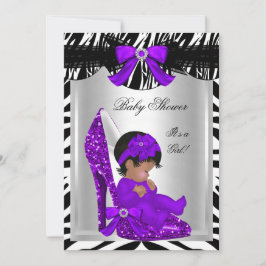 Invitación Cute Bebé Niña Duche Zebra Zapatos Bebé Morado 2