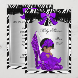 Invitación Cute Bebé Niña Duche Zebra Zapatos Bebé Morado 2