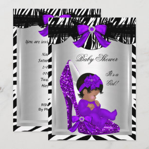 Invitación Cute Bebé Niña Duche Zebra Zapatos Bebé Morado 2