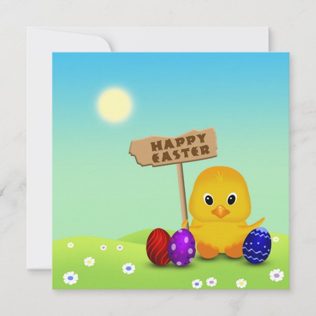 Invitación Cute Bebé Pollito Feliz Pascua (Anverso)