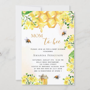 Invitación Cute Bee Bebé ducha flores amarillas mamá a la abe
