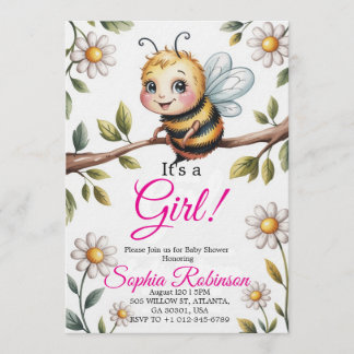 Invitación Cute Bee & Daisy Baby Shower Invitation