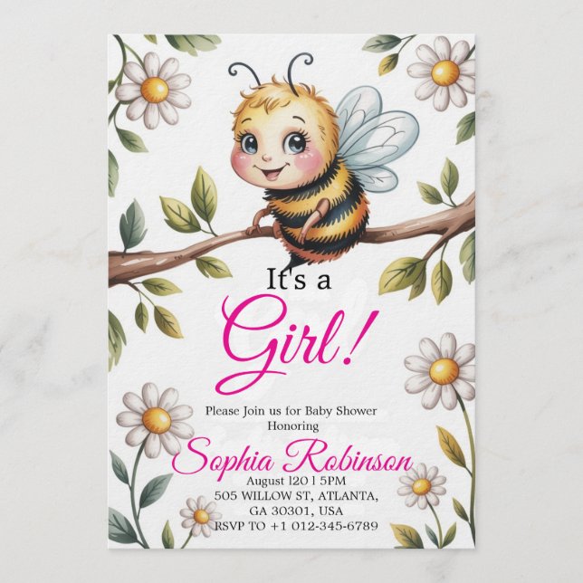 Invitación Cute Bee & Daisy Baby Shower Invitation (Anverso)