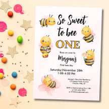 Cute Bee One Pink Black First Birday Party