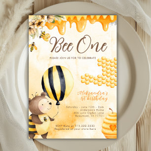 Invitación Cute Bee One Primer Oso de Miel Amarillo Cumpleaño