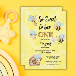 Invitación Cute Bee One Yellow Black First Birday Party