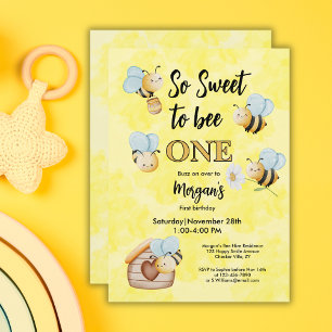 Invitación Cute Bee One Yellow Black First Birday Party