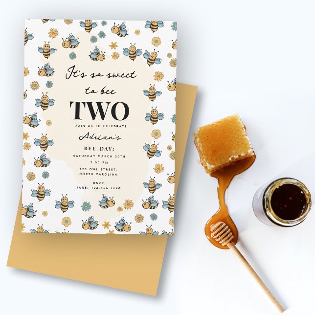 Invitación Cute Bee & Wildflowers Niños Fiesta de cumpleaños (Cute Bee & Wildflowers Kids Birthday Party Invitation)