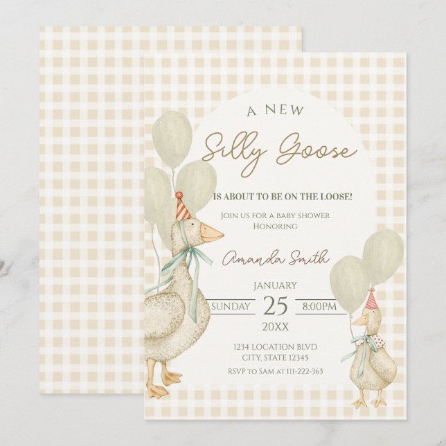 Invitación Cute Beige Silly Goose Ducha para bebé (Anverso / Reverso)