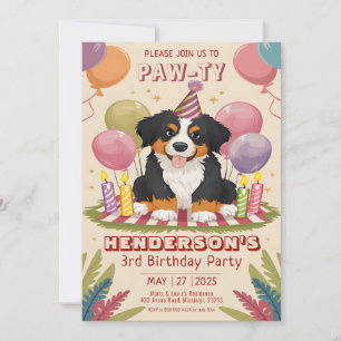 Invitación Cute Berner Fiesta de Cachorro Bernese Perro Cumpl