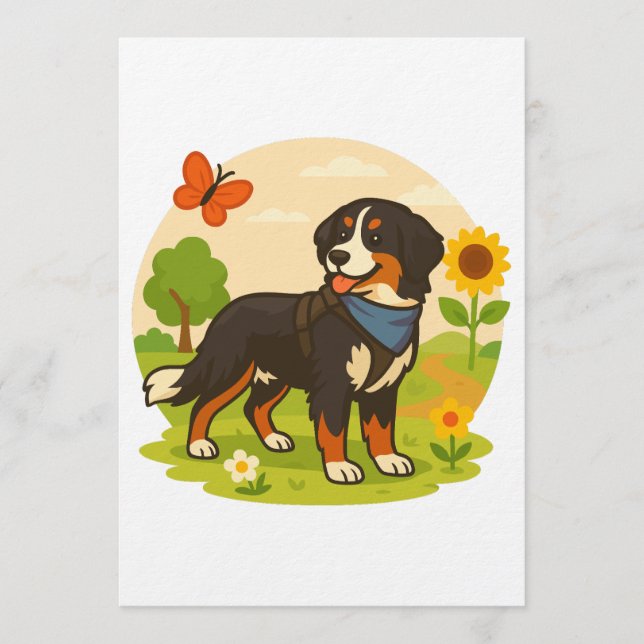 Invitación Cute Bernese Mountain Dog with Sunflower & Butterf (Anverso)