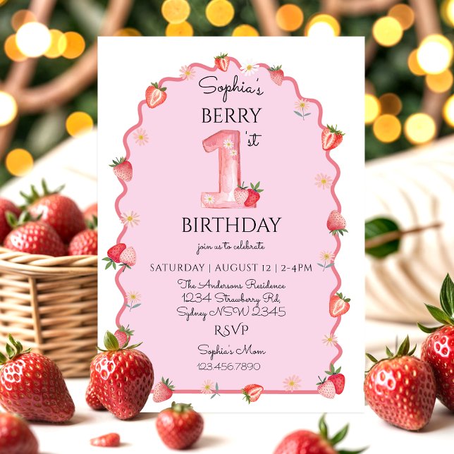 Invitación Cute Berry First Birthday Wavy (Subido por el creador)