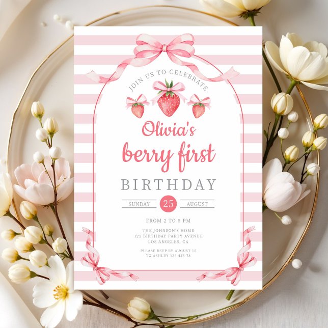 Invitación Cute Berry First Girl 1st Birthday (Cute Berry First Girl 1st Birthday Invitation)