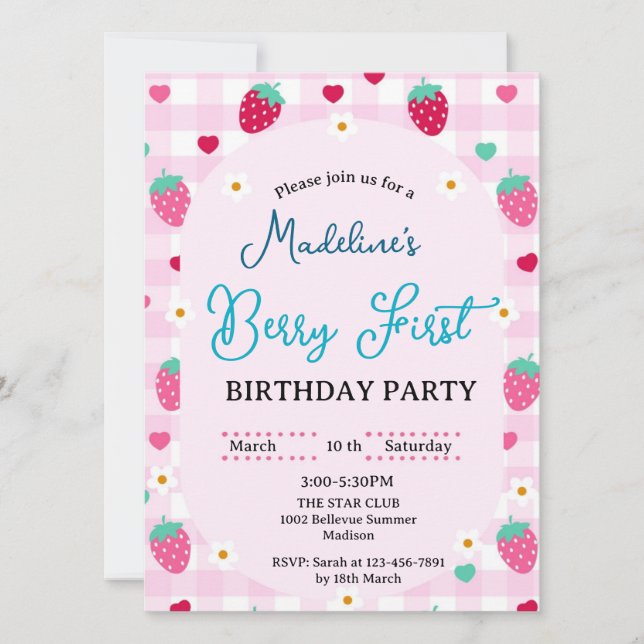 Invitación Cute Berry First  invitation  (Anverso)