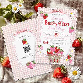 Invitación Cute Berry First Strawberry Girl 1st Birthday