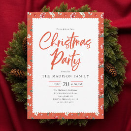 Invitación Cute Berry Pattern Handwritten Christmas Party