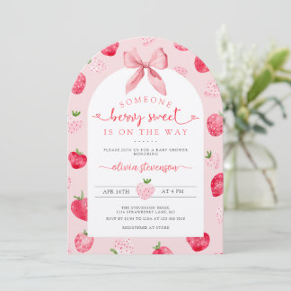 Invitación Cute Berry Sweet Baby Shower Strawberries Pink