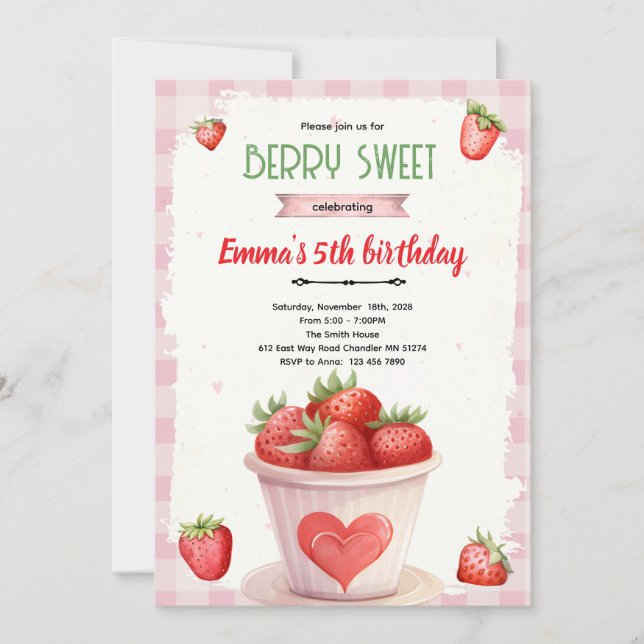 Invitación Cute berry sweet party invite (Anverso)