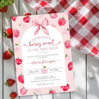 Invitación Cute Berry Sweet Strawberry Scalloped Baby Shower