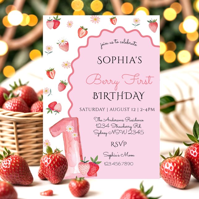 Invitación Cute Berry Wavy primer cumpleaños (Subido por el creador)