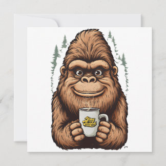 Invitación Cute Bigfoot Drinking Coffee  Funny Sasquatch 