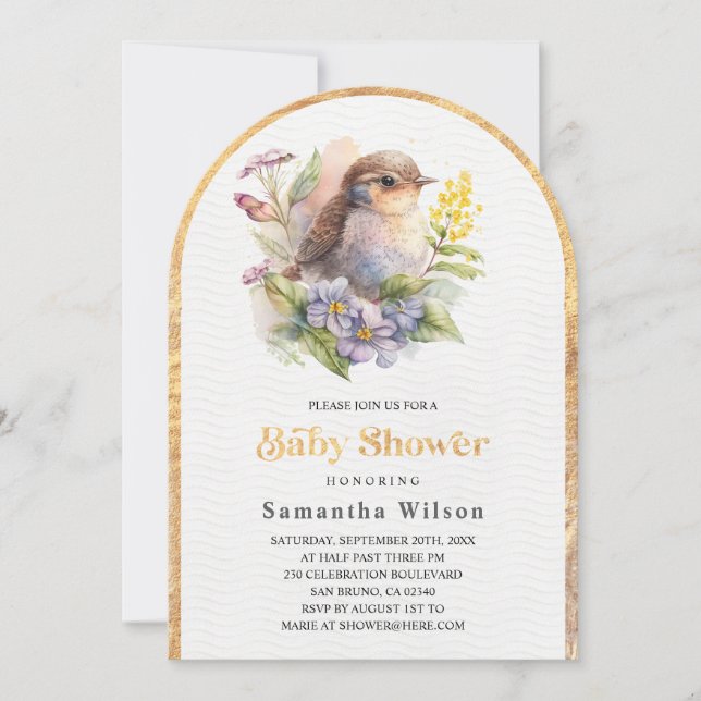 Invitación Cute Bird Floral Spring Baby Shower (Anverso)