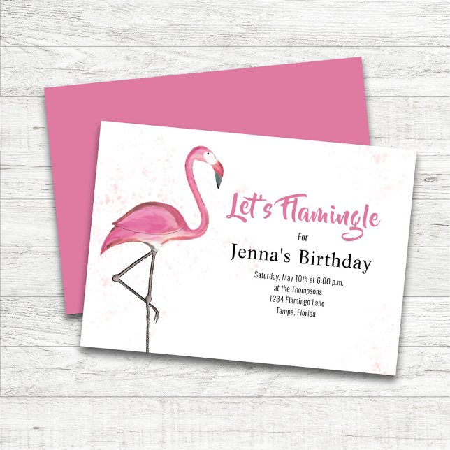 Invitación Cute Birthday Party Pink Flamingo Custom (Pink Flamingo Custom Birthday Party Invitations.)