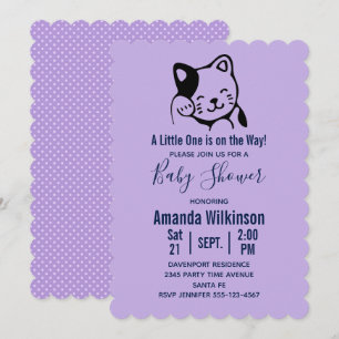 Invitación Cute Black and White Cat Waving - Baby Shower