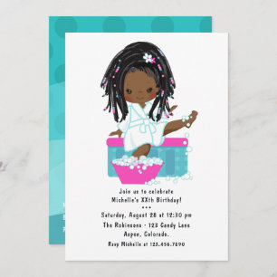 Invitación Cute Black Chica Spa Sleepover Fiesta de cumpleaño