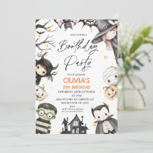 Invitación Cute Black Halloween Chicas Boothday Fiesta Cumple