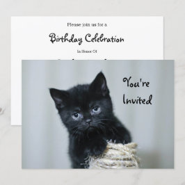 Invitación Cute Black Kitten Twine Photo Birday
