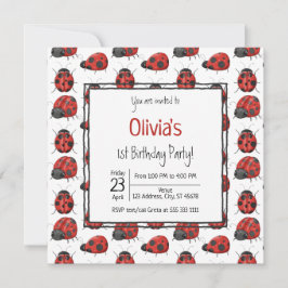 Invitación Cute Black Red Ladybug Pattern Primer Fiesta de cu