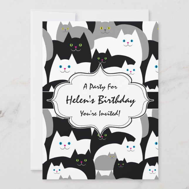 Invitación Cute blanco negro y grisáceo fiesta de cumpleaños (Anverso)