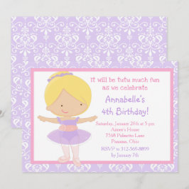 Invitación Cute Blonde Ballerina y Purple Damask