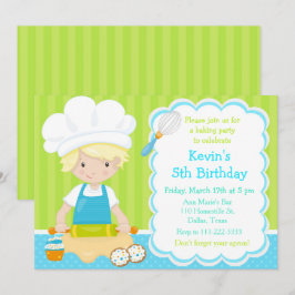 Invitación Cute Blonde Boy Baking Birday Party