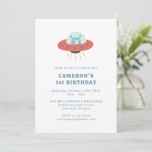 Invitación Cute Blue Alien Spaceship, primer Fiesta de cumple