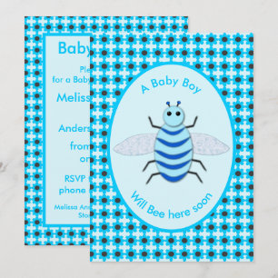 Invitación Cute Blue Baby Boy Bee Personalizado Baby Shower