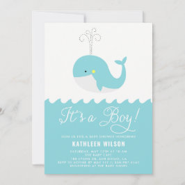 Invitación Cute Blue Baby Whale It's a Boy Baby Shower