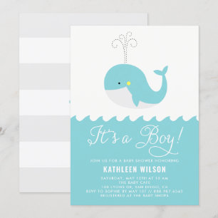 Invitación Cute Blue Baby Whale It's a Boy Baby Shower