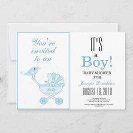 Invitación Cute Blue Bird Carrito Chevron Baby Shower