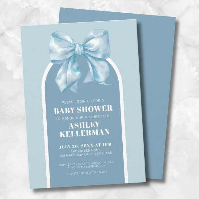 Invitación Cute Blue Bow Boy Baby Shower (Cute Blue Bow Boy Baby Shower Invitation)